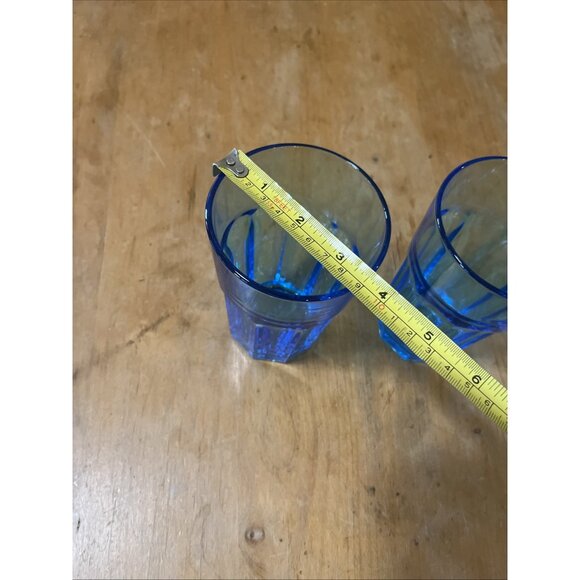 Set of 2 IKEA  Teal Glass Tumbler 9 Panel 20774 Made in Russia 5.5 inch No Chips - Picture 4 of 5